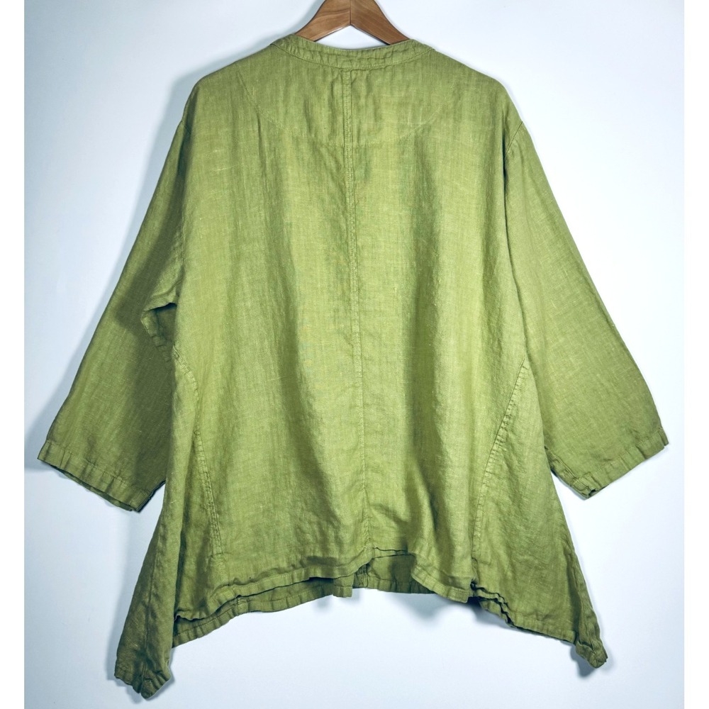 Mosaic Linen Tunic Top Womens Large Green Lagenlook Boho Asymmetrical Minimalist - Picture 3 of 11